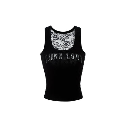 Cutout Embroidered Racerback Tank – Stretchy & Slim Inner/Outerwear Top