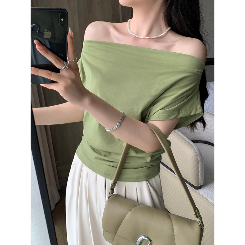 Green One-Shoulder Knit Top