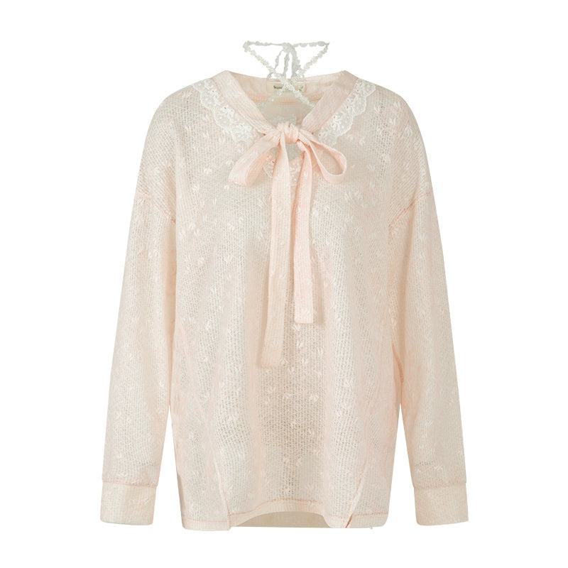 Pink Lace Long Sleeve Knit