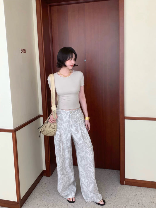 [Cloud Ink Trace] French Printed Slim-Fit High-Waist Trousers