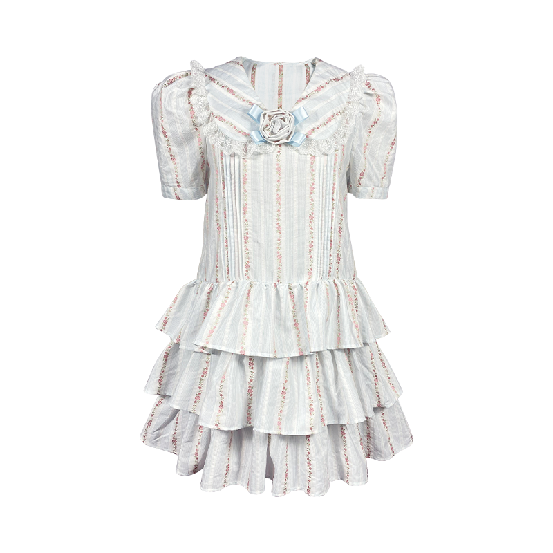 Baby Blue Jacquard Doll-Neck Dress