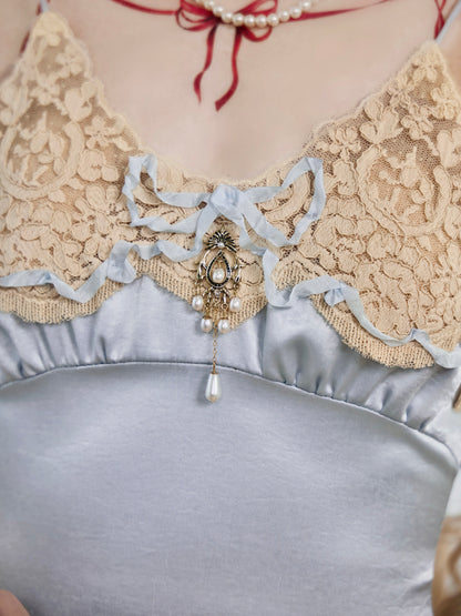 Milk Blue Satin Slip Dress | French Rococo Bow Dress