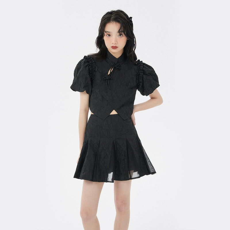 Qipao Bubble Sleeve Shirt Set