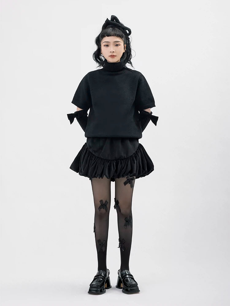 Autumn/Winter High Neck Sweater with Bow Split Sleeve