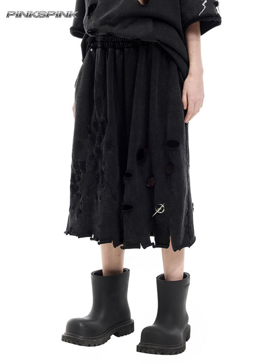 Electric Moon Embroidered Ripped Layered 7/8 Shorts – Punk Y2K