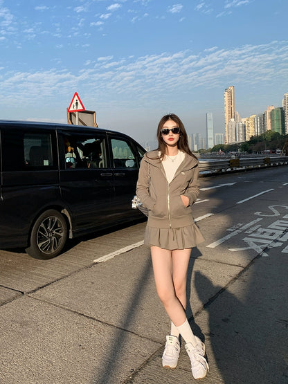 [Waiting for You After Class] Sweater Jacket Two-Piece Fashion Skirt Set