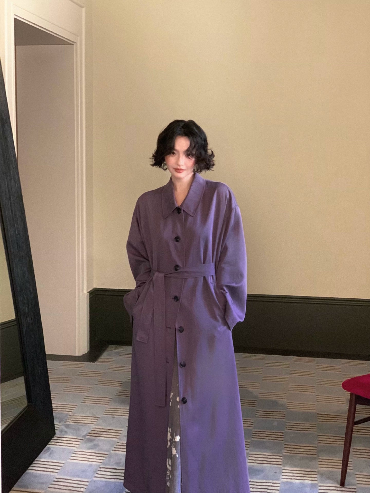 Autumn Moon Purple 100% Tencel Long Trench Coat – Wine Noon 2025