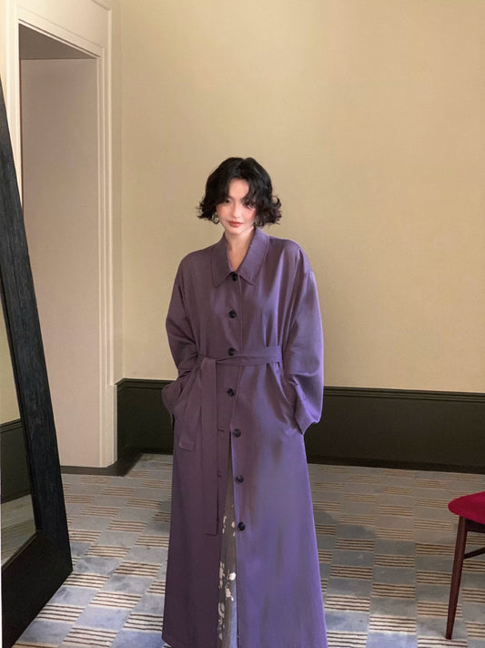 Autumn Moon Purple 100% Tencel Long Trench Coat – Wine Noon 2025