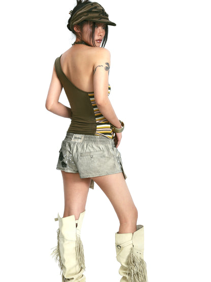 Ink-Splash Pocket Shorts – Washed Low-Rise Fit