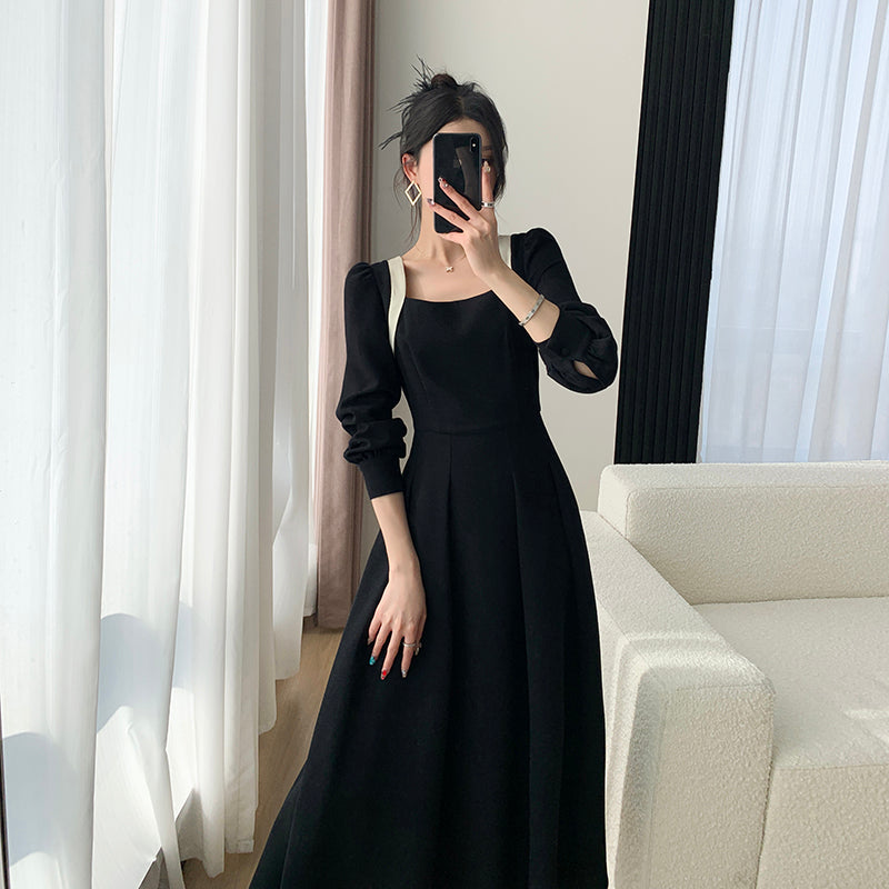 Black Dress - Square Neck Skirt