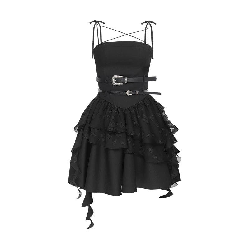 Ballet Nocturne Retro Punk Ruffle Edge Strappy Dress