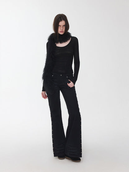 Studded Low-Rise Flared Jeans