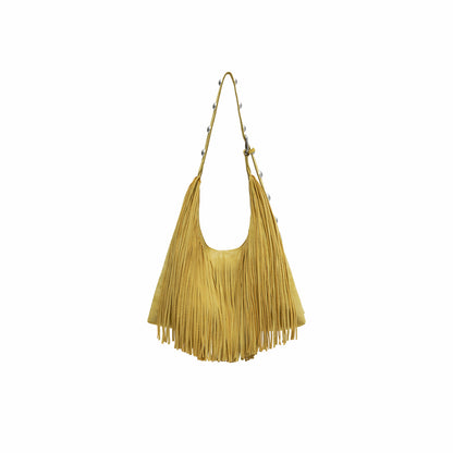 Suede Studded Tassel Tote Bag