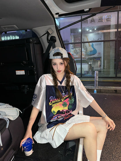 [Summer Sweet Cool] V-Neck Jersey T-Shirt - Summer Oversized Style