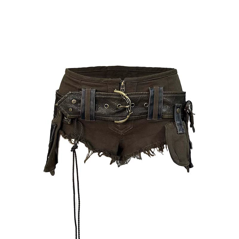 Low Waist Plush Edge Shorts with Belt