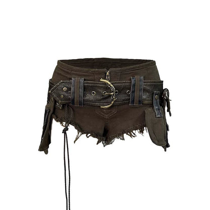 Low Waist Plush Edge Shorts with Belt