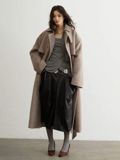 Oatmeal Double-Faced Wool Long Coat | Timeless Winter Outerwear