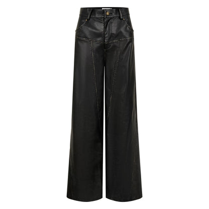 Design original polyvalent toutes les saisons lavage noir et essuyer un pantalon en cuir à jambe droite en cuir pour les femmes