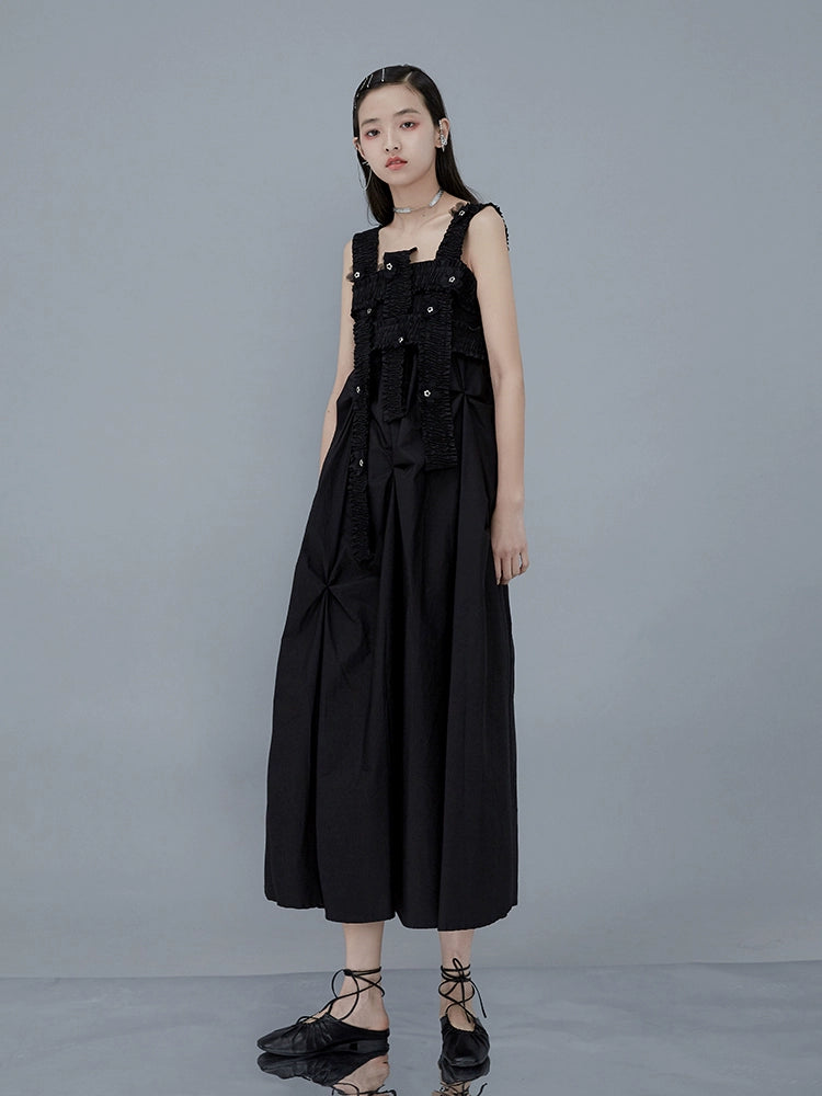Summer Wood Ear Fold Bra Dress - Black Flower