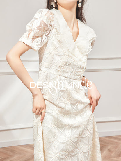 Royal Lace-Collar Summer Dress.