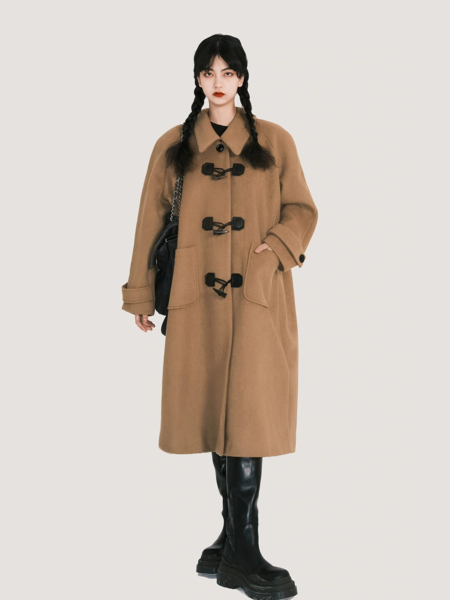 Camel Double Sided Wool Medium Length Coat