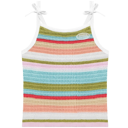 Color Striped Knitted Tank Top | Sleeveless Retro Design for Summer