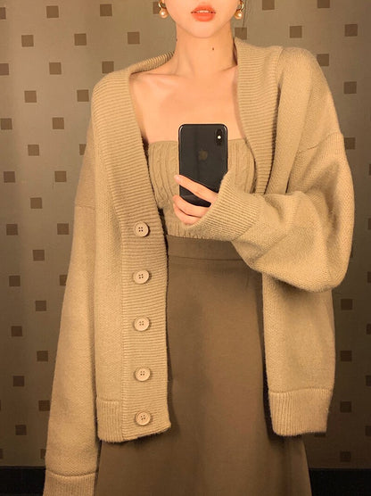 Cozy Knit Cardigan & Bandeau Two-Piece Set