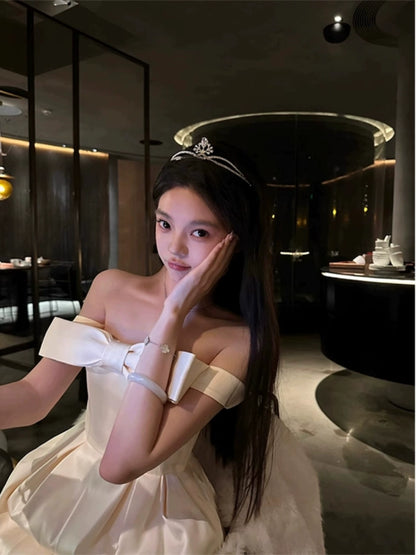 White One-Shoulder Ribbon Dress – Princess Tutu Birthday Gown