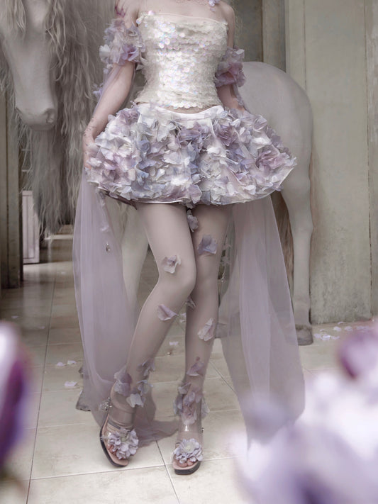 3D Floral Fairy Mini Skirt | Elastic Waist Princess Skirt