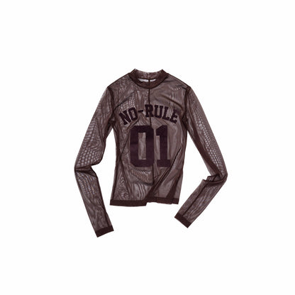 Printed Mesh Turtleneck Top
