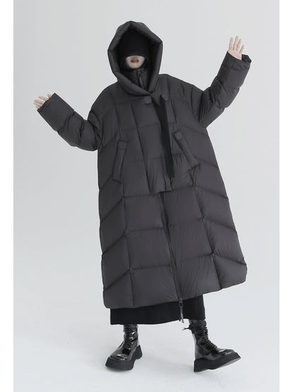 Loose Silhouette 90% White Goose Down Jacket (Mid-Length Style)