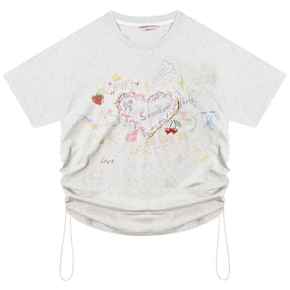 Drawstring Love Print T-shirt | Loose Summer Retro Slim Fit Design