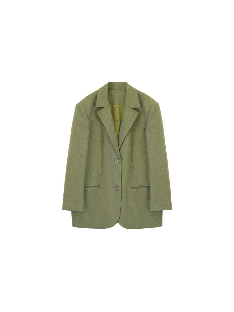 Moss Trace Wool-Blend Blazer – Hong Kong Retro Autumn/Winter Tailoring