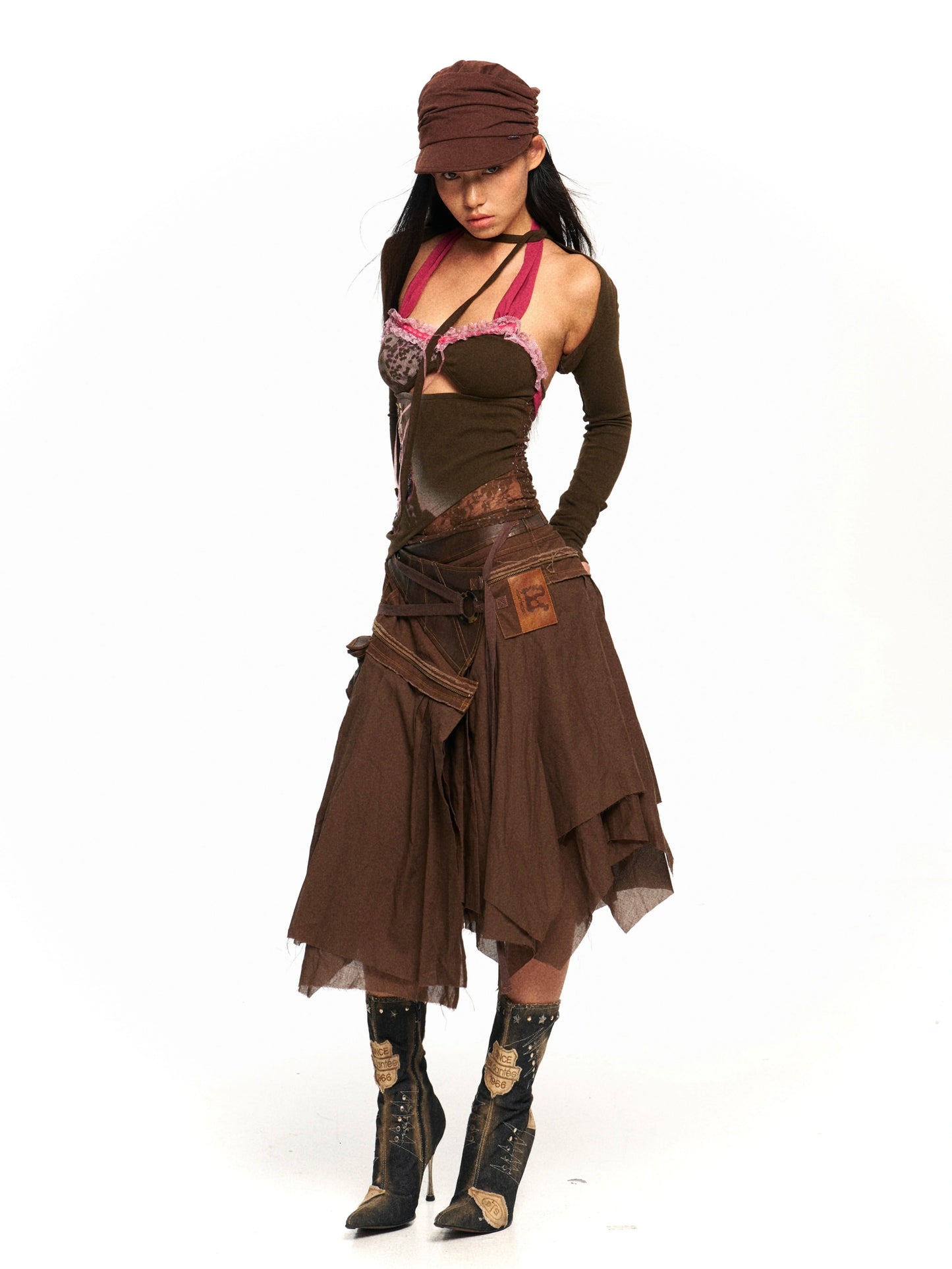 Patchwork Slim Vintage Dress – Layered Aesthetic