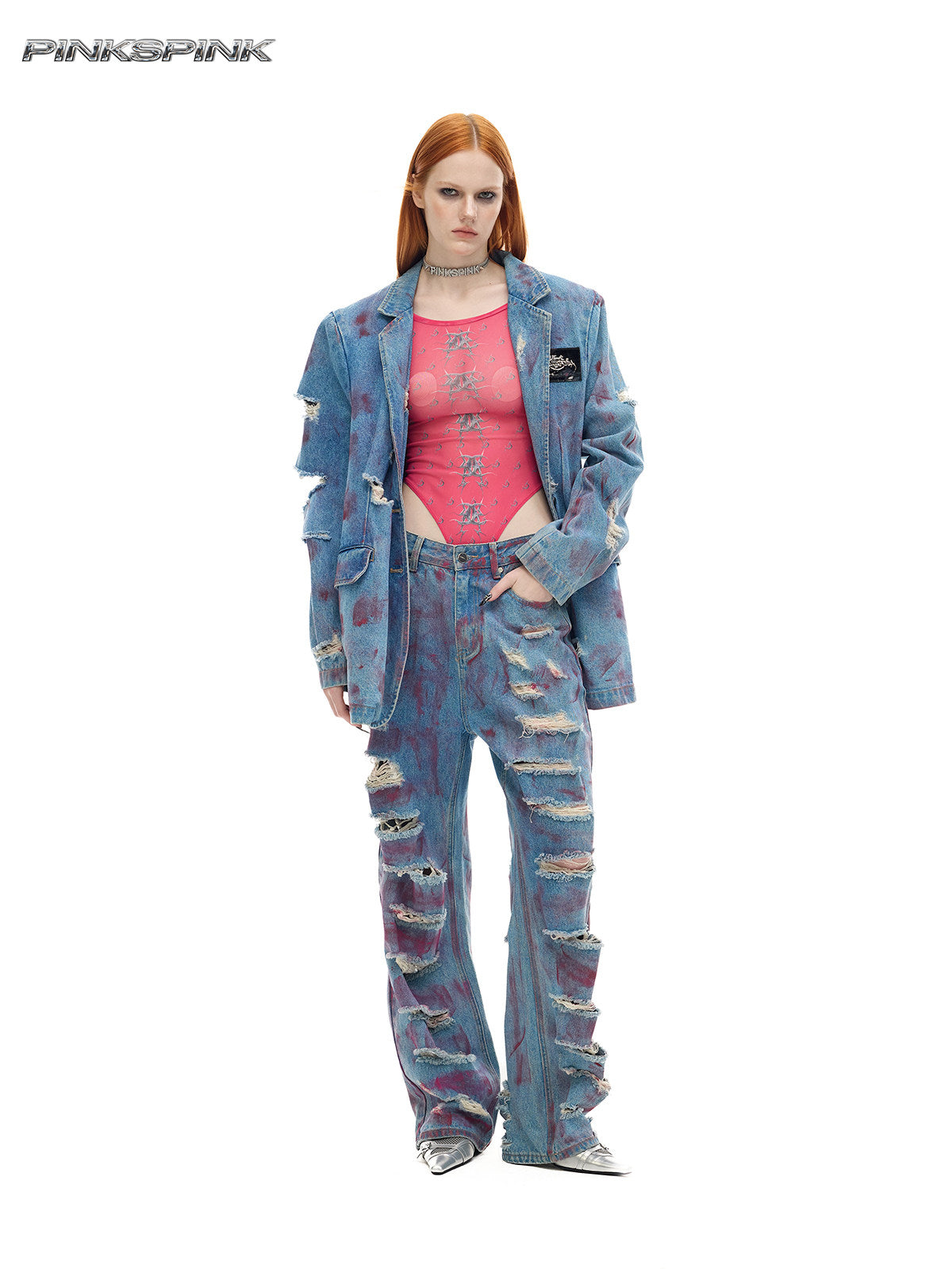 Wasteland Washed Irregular Ripped Unisex Denim Jeans