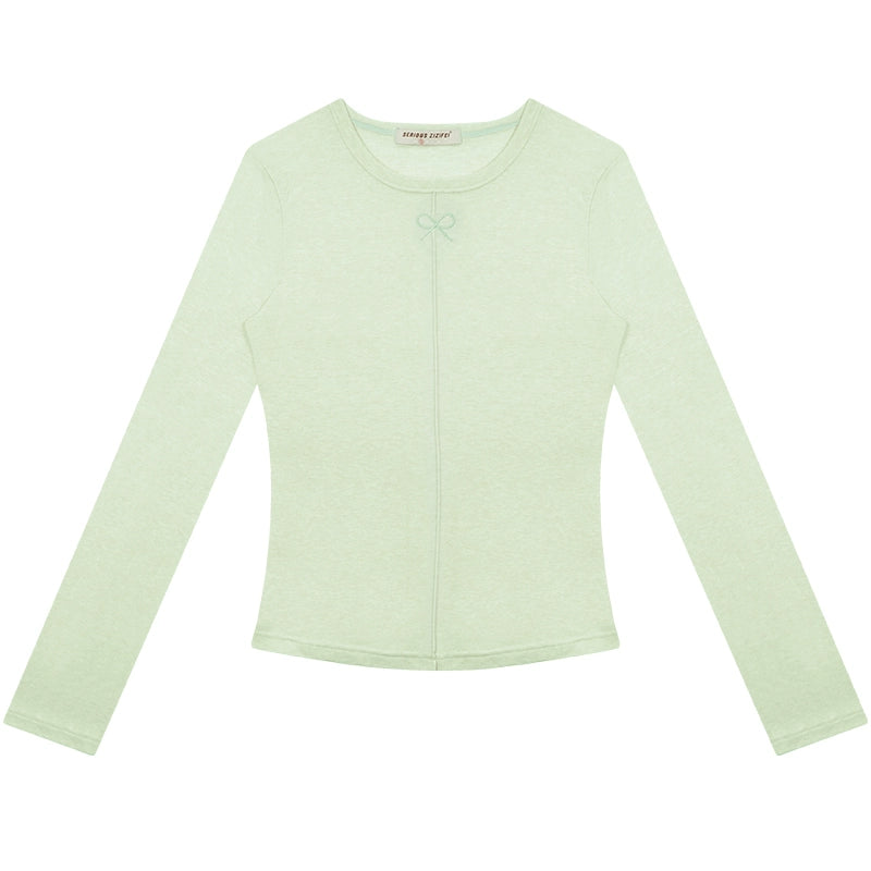 Semi-Transparent Slim Fit Bow Knit Top | Retro Long Sleeve for Spring/Summer