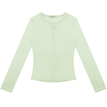 Semi-Transparent Slim Fit Bow Knit Top | Retro Long Sleeve for Spring/Summer