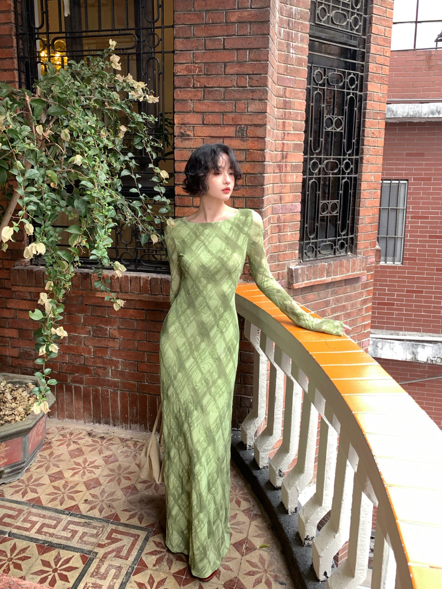 Diamond Blossom Plaid Maxi Dress