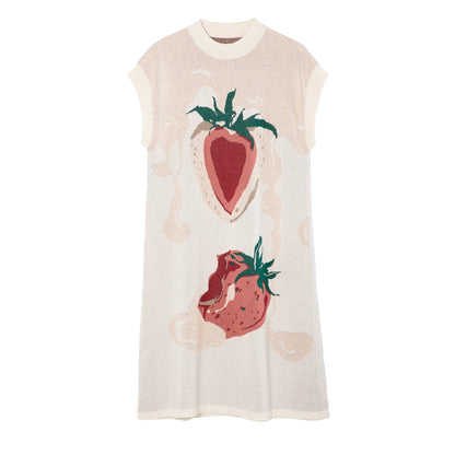 Cream Strawberry: Round Neck Knitted Dress