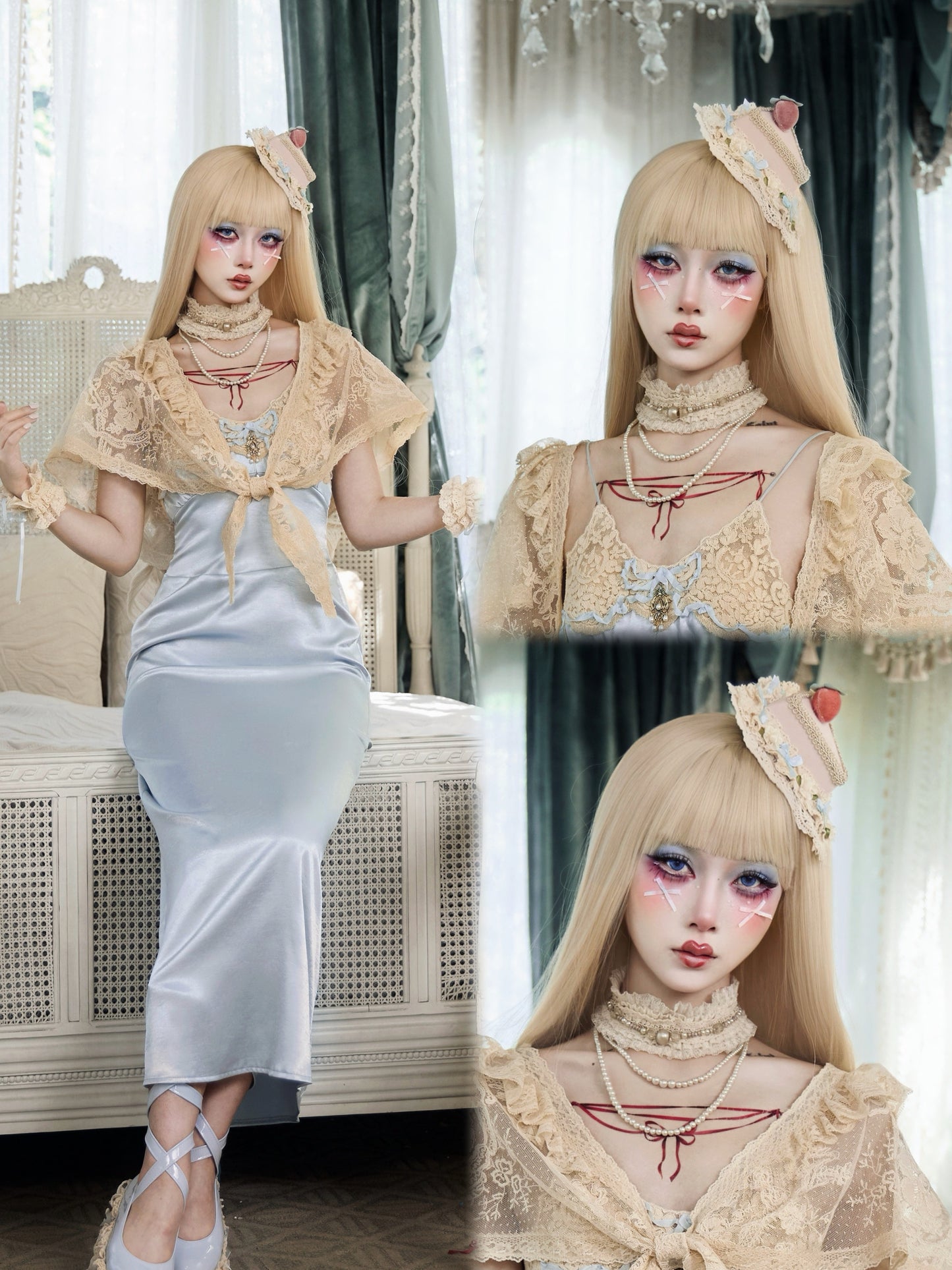 French Rococo Cookie Hat | Cream Lace Bonnet