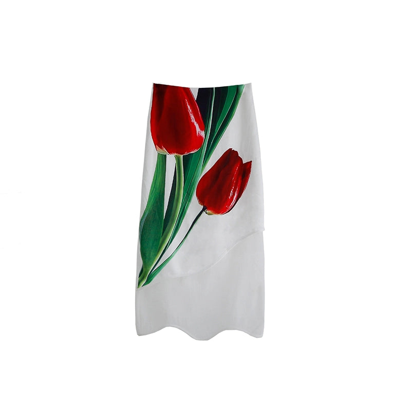 Artistic Tulip Satin Irregular Skirt