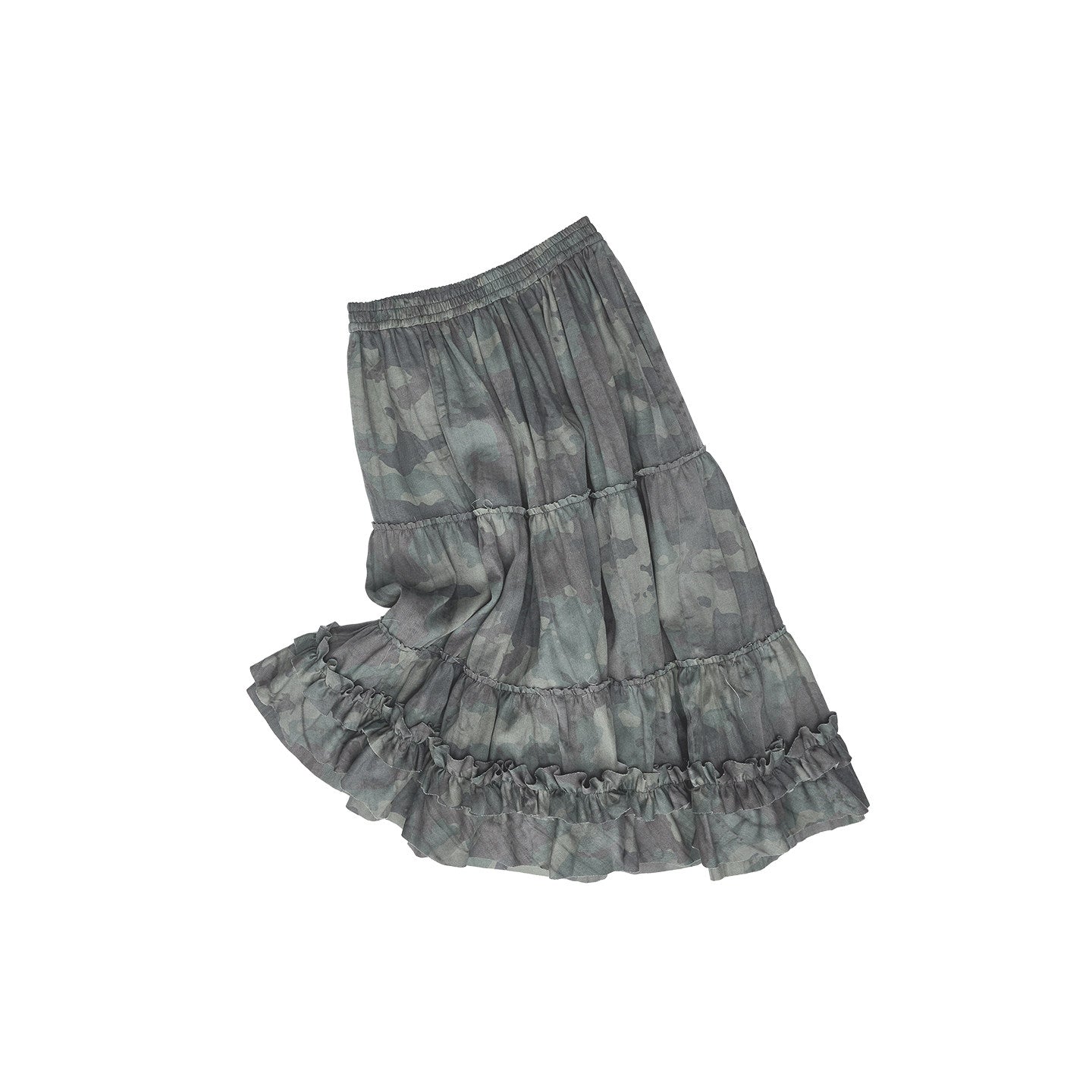 Camouflage Ruched Midi Skirt