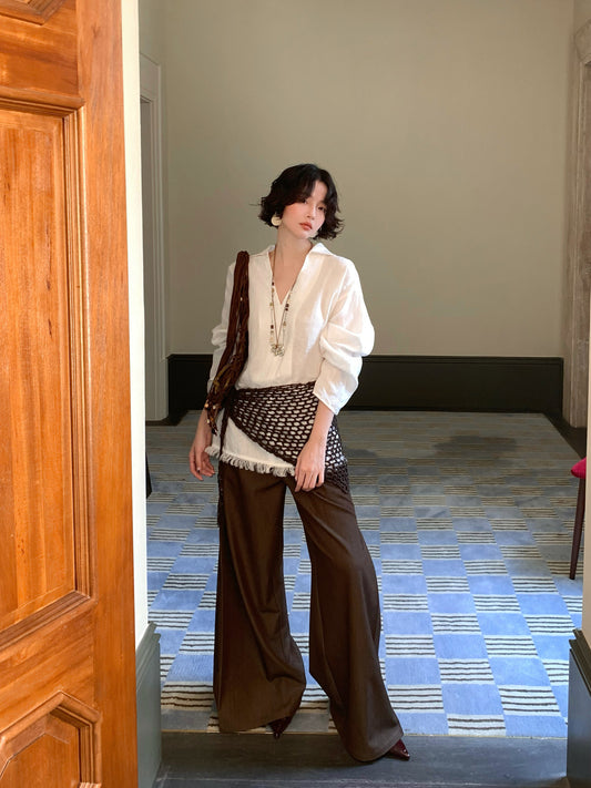 Shattered Light Diary Linen V-Neck Loose Shirt – Hong Kong Retro Autumn Essential