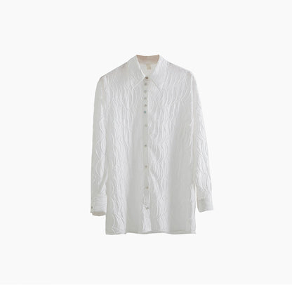 Original Design Light and Flower Long Sleeve Shirt Women's Design Sense Small Long White Shirt Top