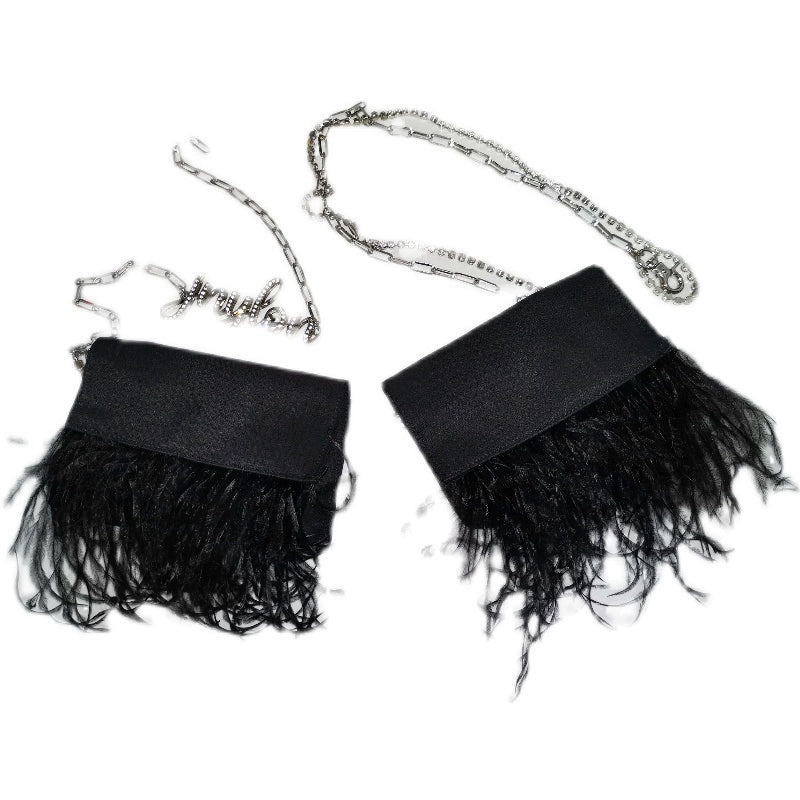 Ostrich Hair Decorative Waist Bag - Metal Logo