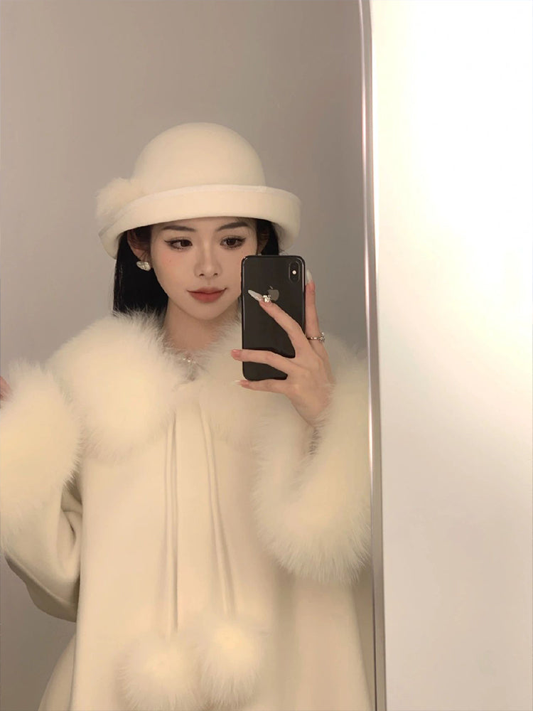 Elegant Tweed Cashmere Coat – Petite Gold Cloak Wool Jacket