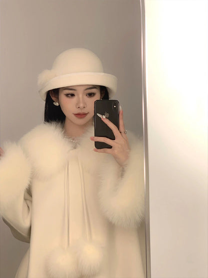 Elegant Tweed Cashmere Coat – Petite Gold Cloak Wool Jacket