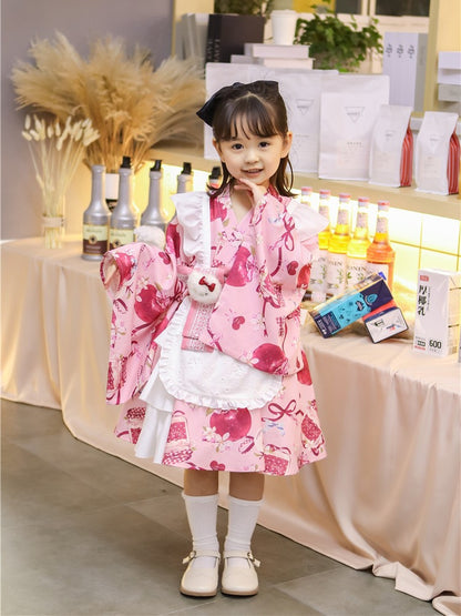 Ringohime Big Apple Print Yukata Children's Dress