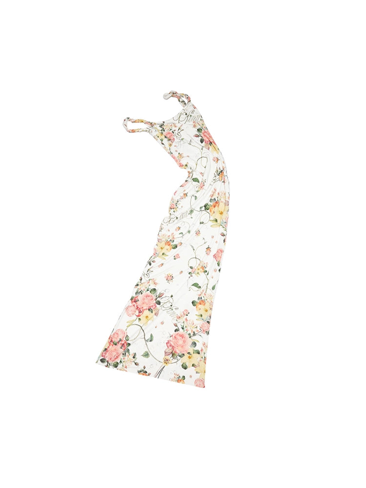 Resort Floral Slip Maxi Dress – Backless Cinched Waist Vacation Style