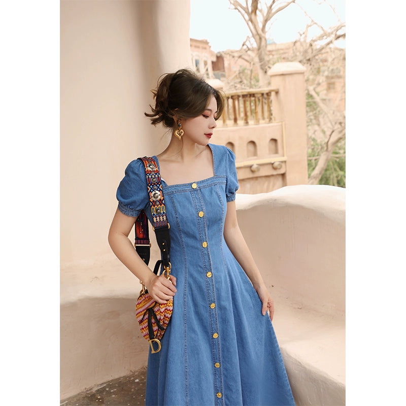 Minimalism Vintage Denim Slim Fit Dress